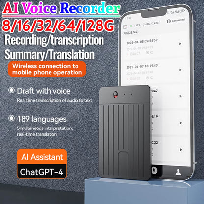 Chatgpt-4 AI Voice Recorder LED Indicator AI Notetaking Device 500Mah Intelligent Note Voice Recorder for International Exchange