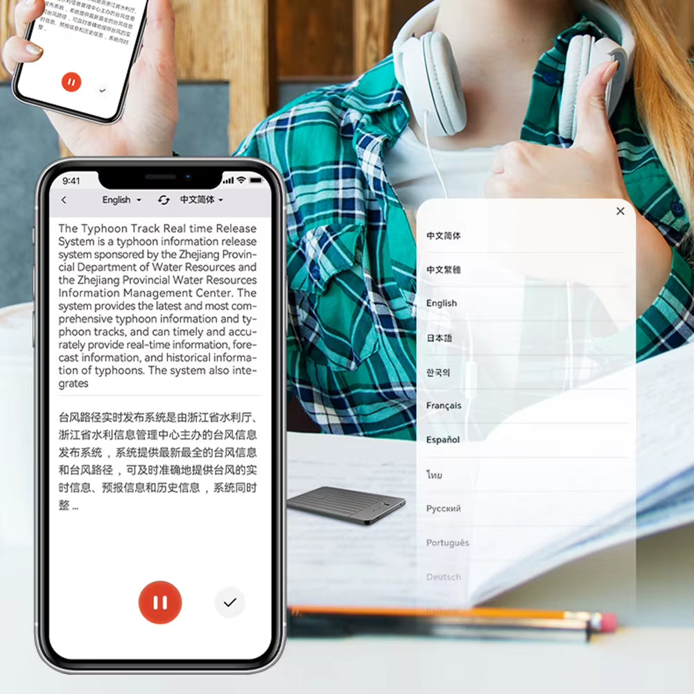 Chatgpt-4 AI Voice Recorder LED Indicator AI Notetaking Device 500Mah Intelligent Note Voice Recorder for International Exchange
